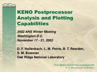 KENO Postprocessor Analysis and Plotting Capabilities