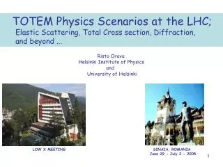 TOTEM Physics Scenarios at the LHC; Elastic Scattering, Total Cross section, Diffraction,