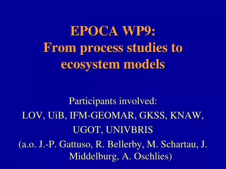 epoca wp9 from process studies to ecosystem models