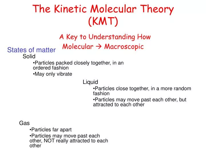 the kinetic molecular theory kmt a key to understanding how molecular macroscopic