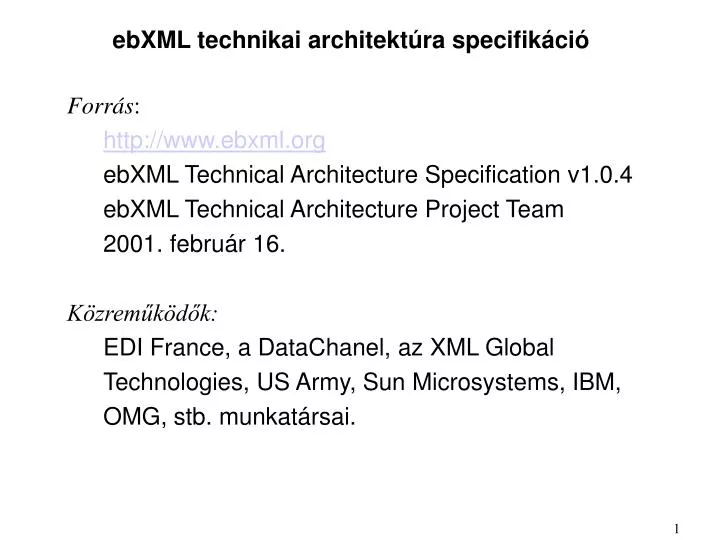 ebxml technikai architekt ra specifik ci
