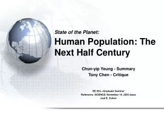 State of the Planet: Human Population: The Next Half Century
