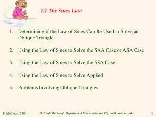 7.1 The Sines Law