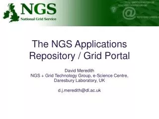 The NGS Applications Repository / Grid Portal
