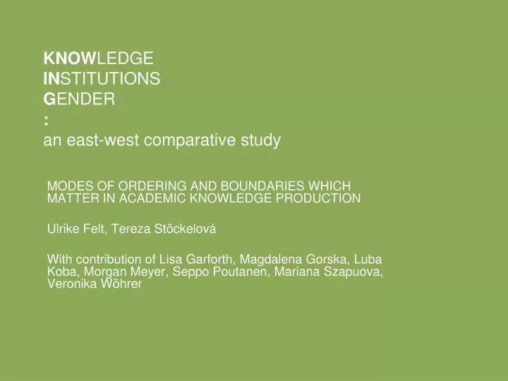 know ledge in stitutions g ender an east west comparative study