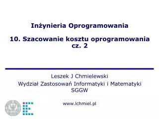 in ynieria oprogramowania 10 szacowanie kosztu oprogramowania cz 2
