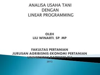 analisa usaha tani dengan linear programming