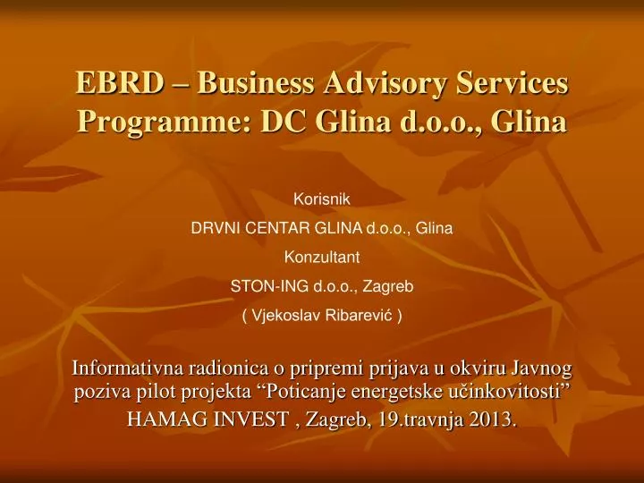 ebrd business advisory services programme dc glina d o o glina