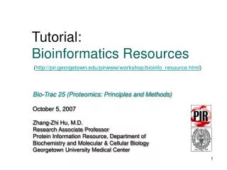 Tutorial: Bioinformatics Resources