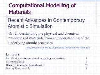 Computational Modelling of Materials