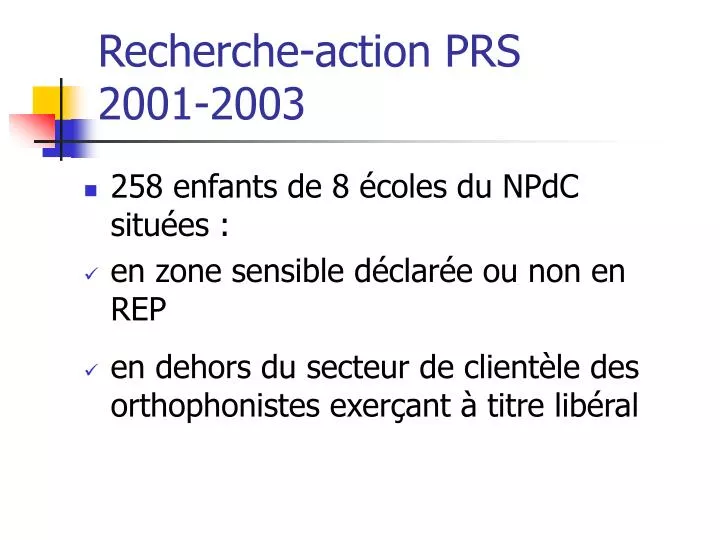 recherche action prs 2001 2003