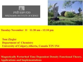 Tom Ziegler Department of Chemistry University of Calgary,Alberta, Canada T2N 1N4
