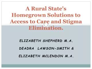 A Rural State's Homegrown Solutions to Access to Care and Stigma Elimination.