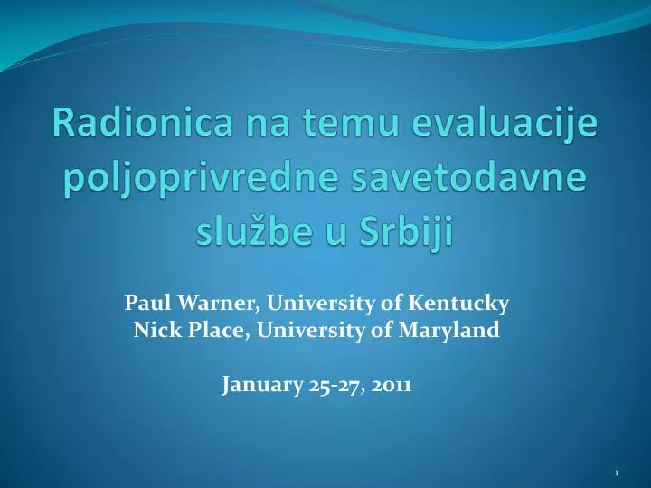 radionica na temu evaluacije poljoprivredne savetodavne slu be u srbiji