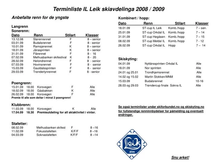 terminliste il leik skiavdelinga 2008 2009