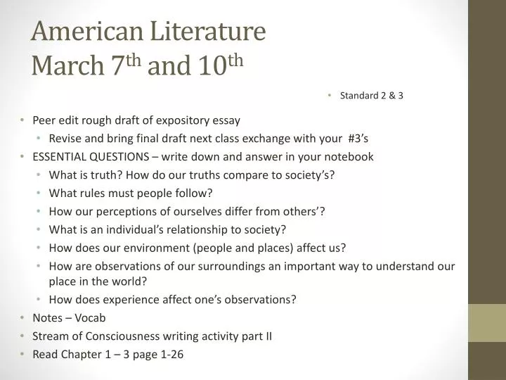 american literature march 7 th and 10 th