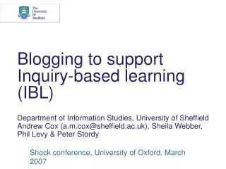 Blogging to support Inquiry-based learning (IBL)