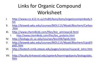 Links for Organic Compound Worksheet