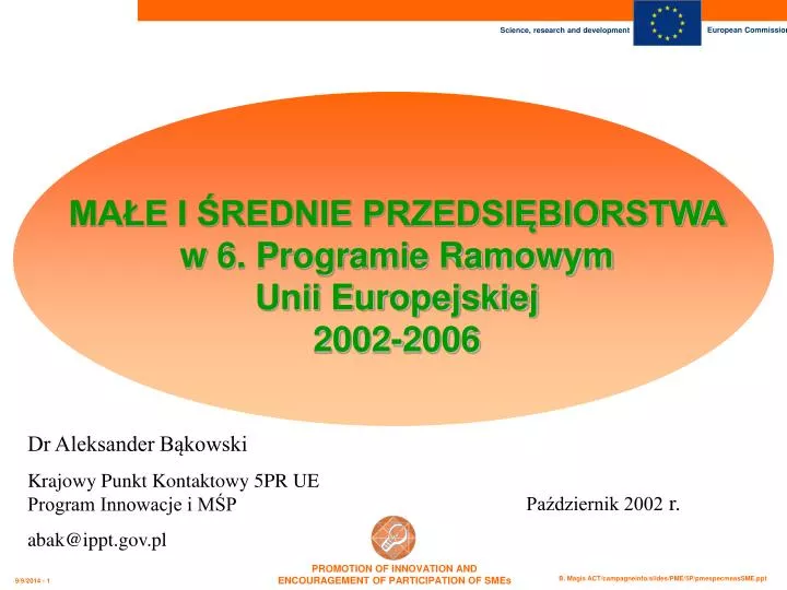 ma e i rednie przedsi biorstwa w 6 programie ramowym unii europejskiej 2002 2006
