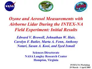 Ozone and Aerosol Measurements with Airborne Lidar During the INTEX-NA