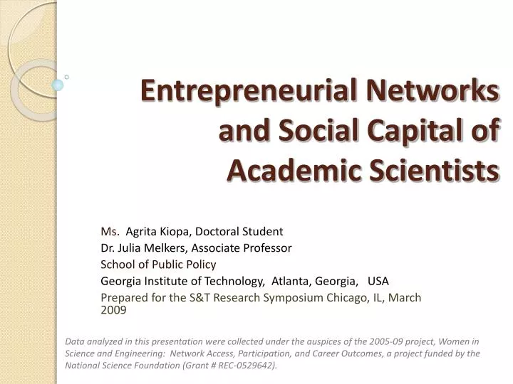 entrepreneurial networks and social capital of academic scientists