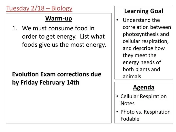tuesday 2 18 biology