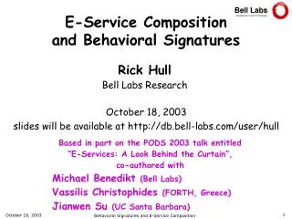 E-Service Composition and Behavioral Signatures