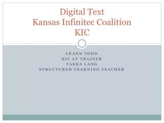 Digital Text Kansas Infinitec Coalition KIC
