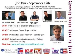 Cumulus Dallas is hosting a Job Fair to help PUT TEXANS BACK TO WORK!