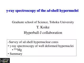 g -ray spectroscopy of the sd -shell hypernuclei