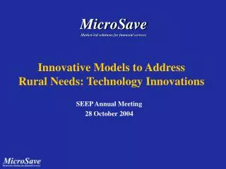 Innovative Models to Address Rural Needs: Technology Innovations