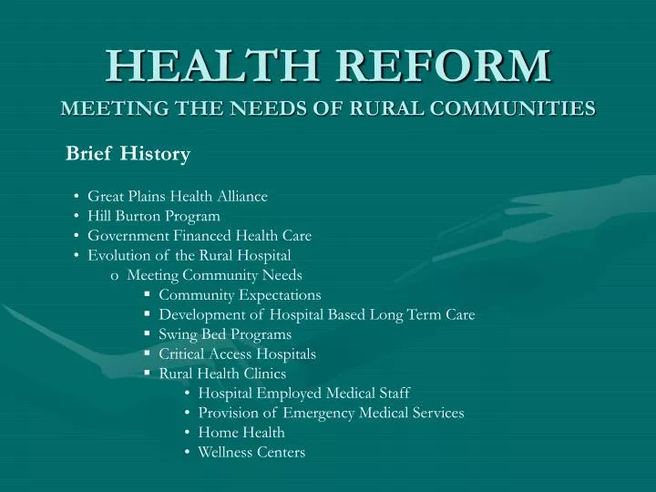 health reform meeting the needs of rural communities