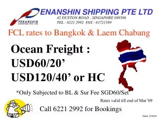 FCL rates to Bangkok &amp; Laem Chabang