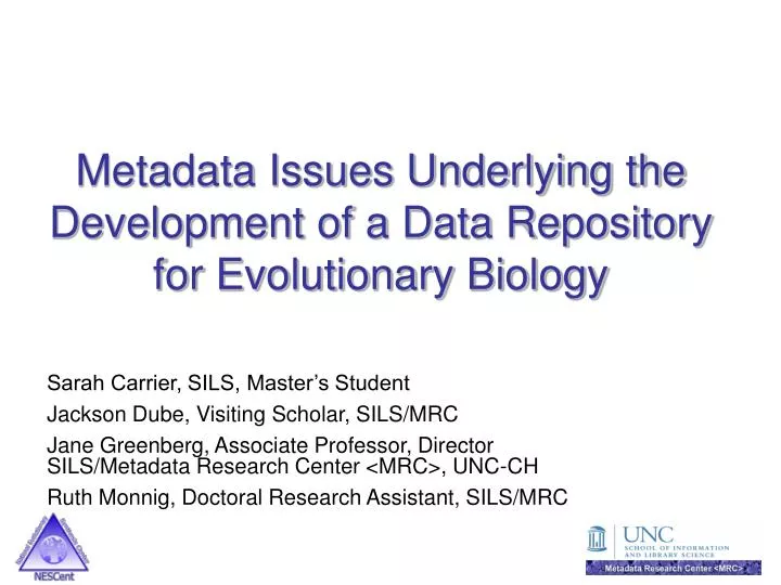 metadata issues underlying the development of a data repository for evolutionary biology