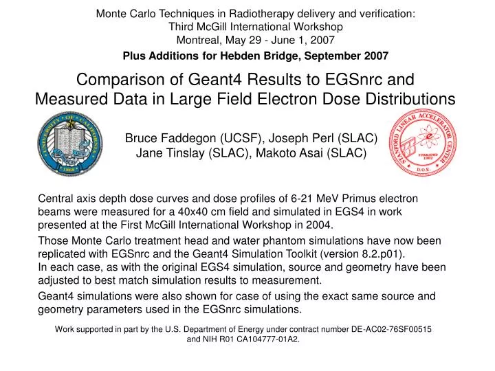 comparison of geant4 results to egsnrc and measured data in large field electron dose distributions