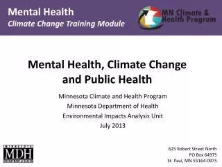 Mental Health, Climate Change and Public Health