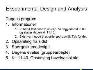 eksperimental design and analysis