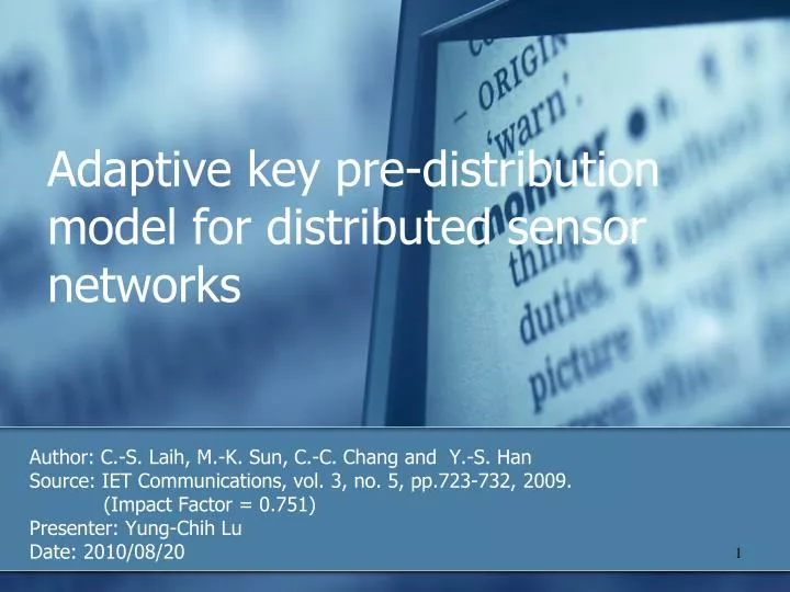 adaptive key pre distribution model for distributed sensor networks