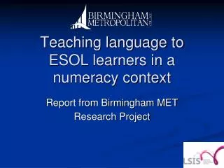 Teaching language to ESOL learners in a numeracy context