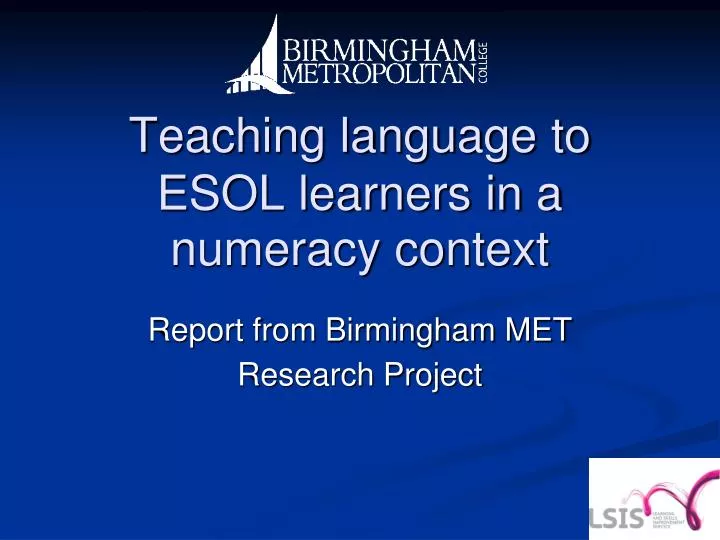 teaching language to esol learners in a numeracy context