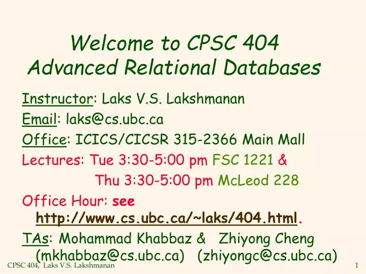 welcome to cpsc 404 advanced relational databases