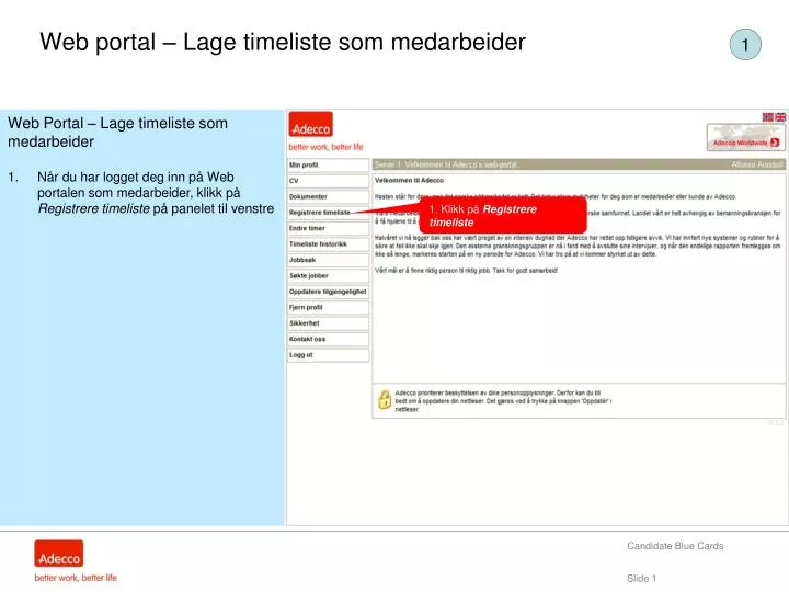 web portal lage timeliste som medarbeider