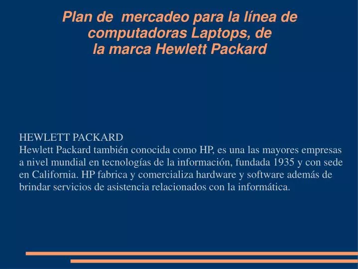 plan de mercadeo para la l nea de computadoras laptops de la marca hewlett packard