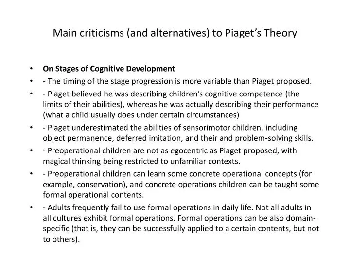 main criticisms and alternatives to piaget s theory