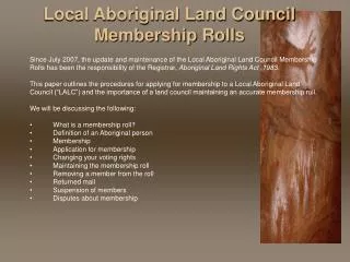 Local Aboriginal Land Council Membership Rolls