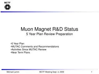 Muon Magnet R&amp;D Status 5 Year Plan Review Preparation