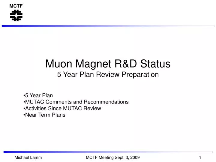 muon magnet r d status 5 year plan review preparation