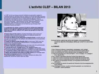 l activit clef bilan 2013
