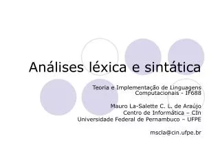 an lises l xica e sint tica