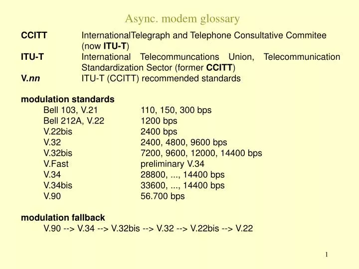 async modem glossary